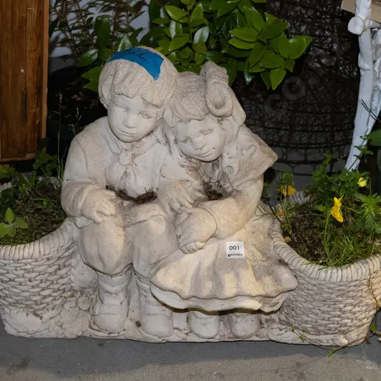 cast concrete garden ornament / jardiniere - seated children H460 W600