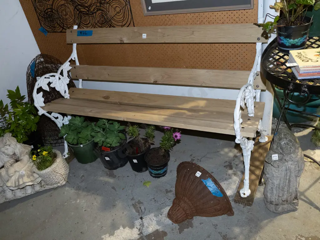 restored cast alloy and pine garden bench seat Image 1++