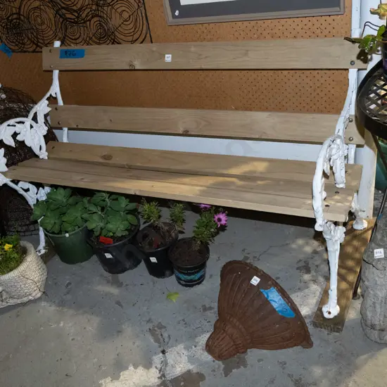 restored cast alloy and pine garden bench seat