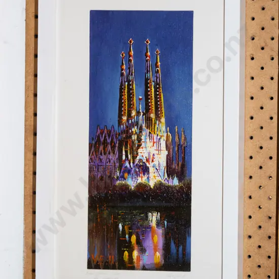 framed  oil on canvas - Barcelona Basilica of the Sagrada Familia
