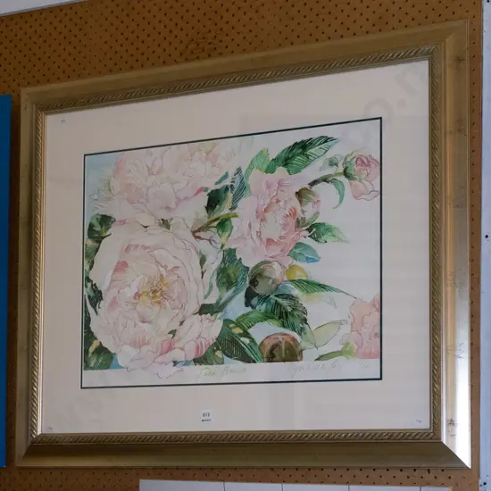 framed mixed media - pink peonies
