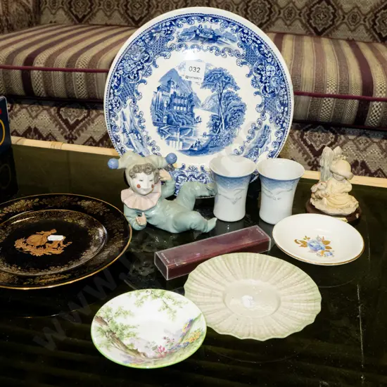 blue and white plate, Limoges plate, figurines etc