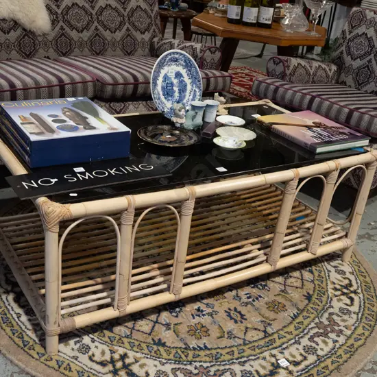 bamboo smoked glass coffee table with magazine rack
