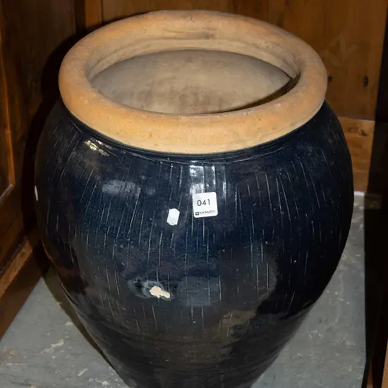 terracotta blue glazed planter H460