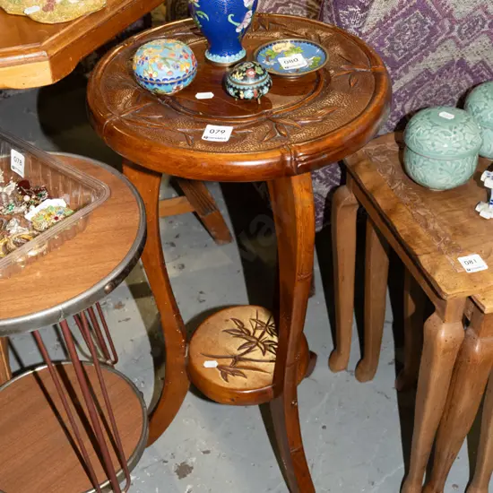 carved wooden 2 tier jardiniere stand H600