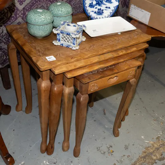 nest of 4 carved hardwood tables