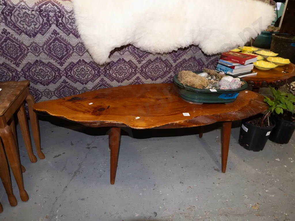 vintage wooden slab top coffee table Image 1++