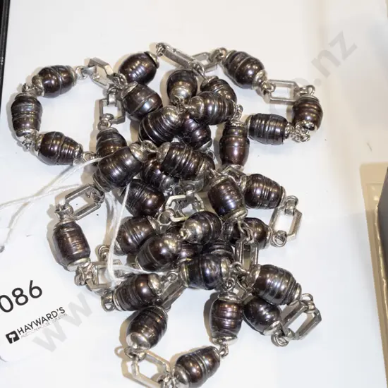 artisan silver tone purple pearl station necklace 165gms