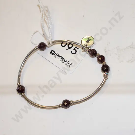 sterling silver garnet & rhinestone St Jude bracelet 5gm