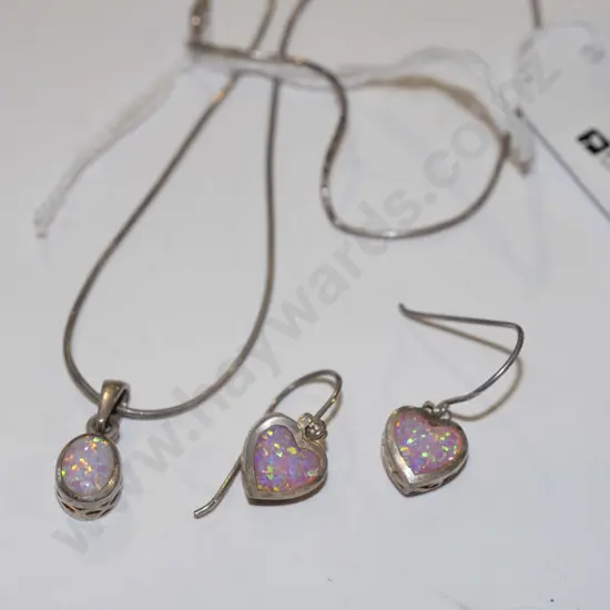 sterling silver faux peal pendant necklace&  earring set 3gm