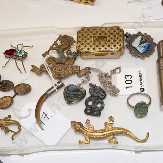 tray; brooches, cufflinks, ring etc