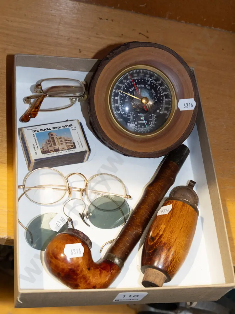 tray; pipe, vintage spectacles, barometer etc Image 1++