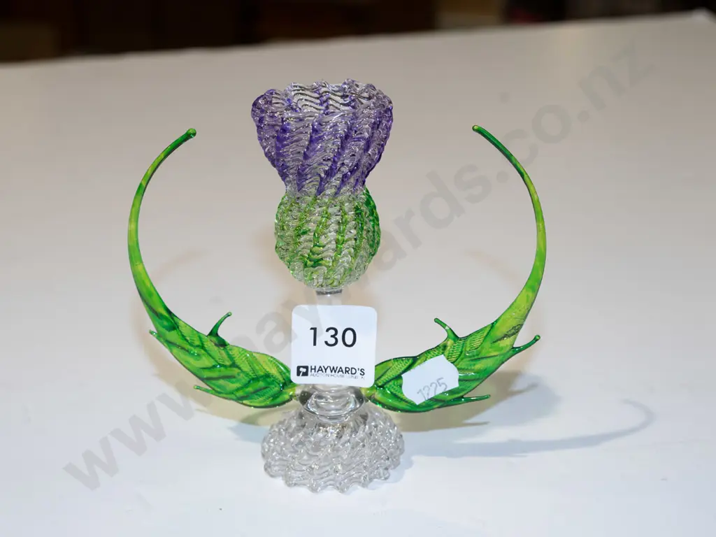 hand blown glass Scottish thistle candlestick H120 Image 1++