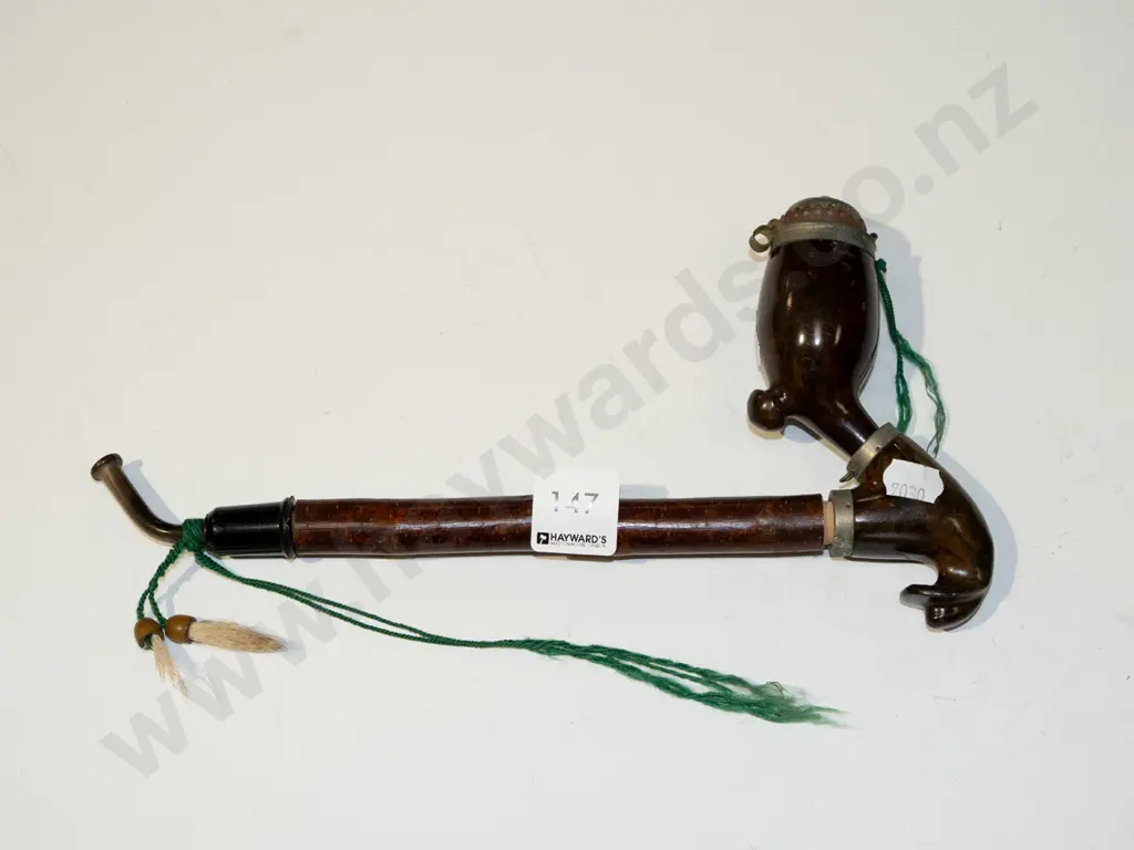 antique long stemmed smoking pipe with additional bowl Image 1++