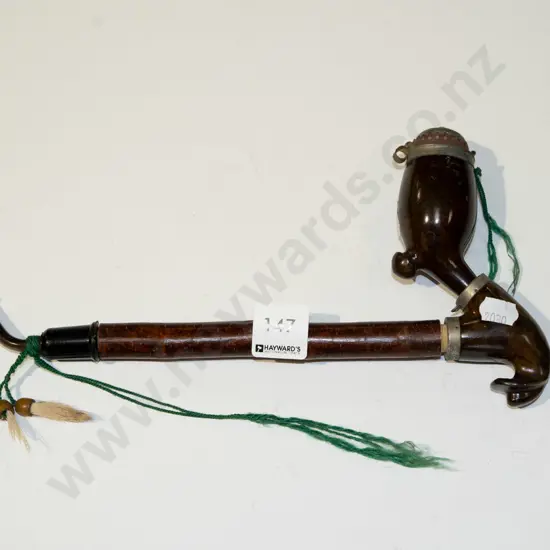 antique long stemmed smoking pipe with additional bowl