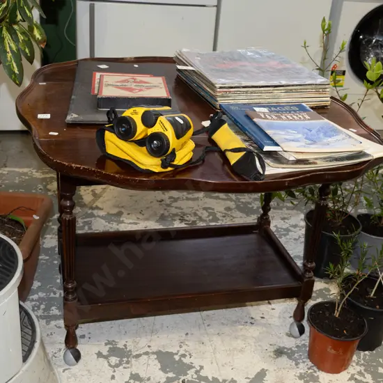 mahogany dropside 2 tier tea trolley on casters