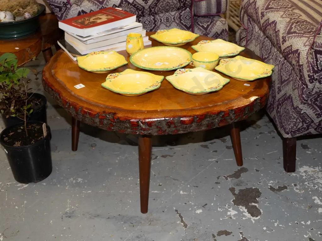 mid century log slab top coffee table Image 1++