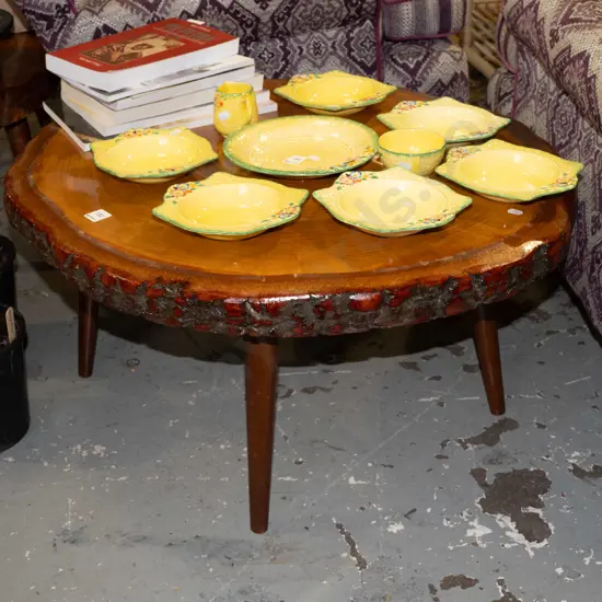 mid century log slab top coffee table