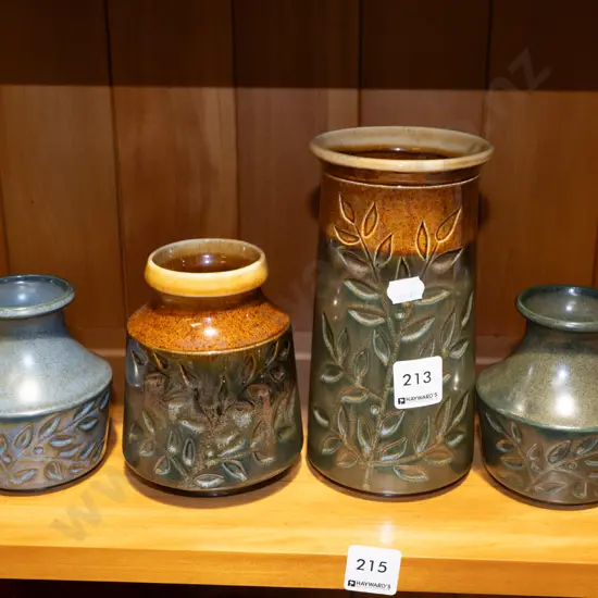 4x Crown Lynn spray leaf vases Tallest H280