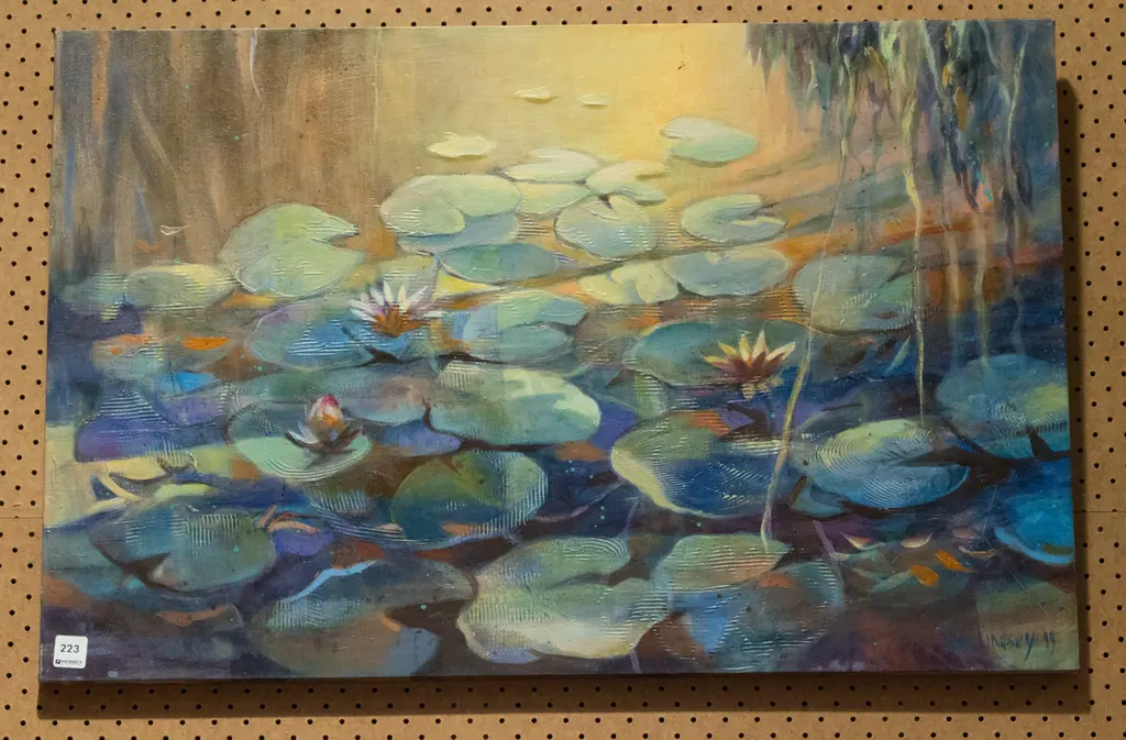Joan Lindsey '99 -  acrylic on boxed canvas - water lillies Image 1++