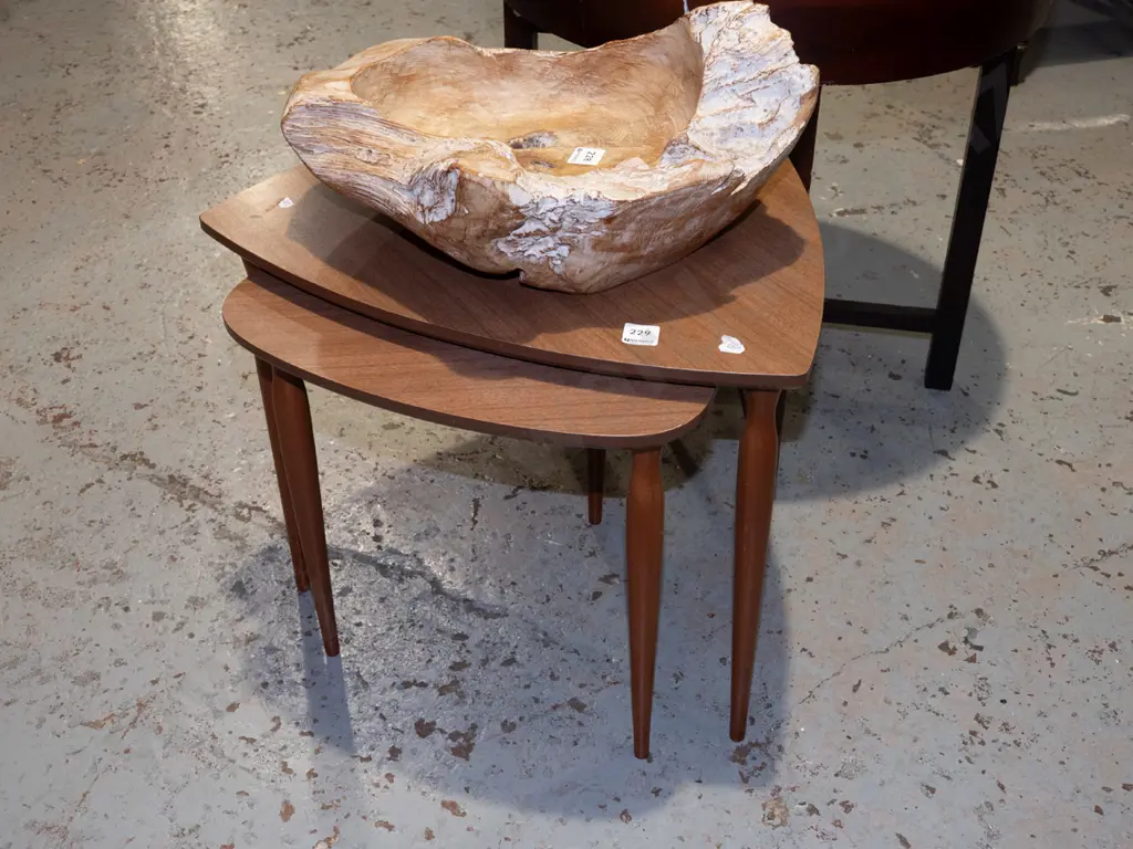 pair of mid century formica top tables - triangle shaped Image 1++