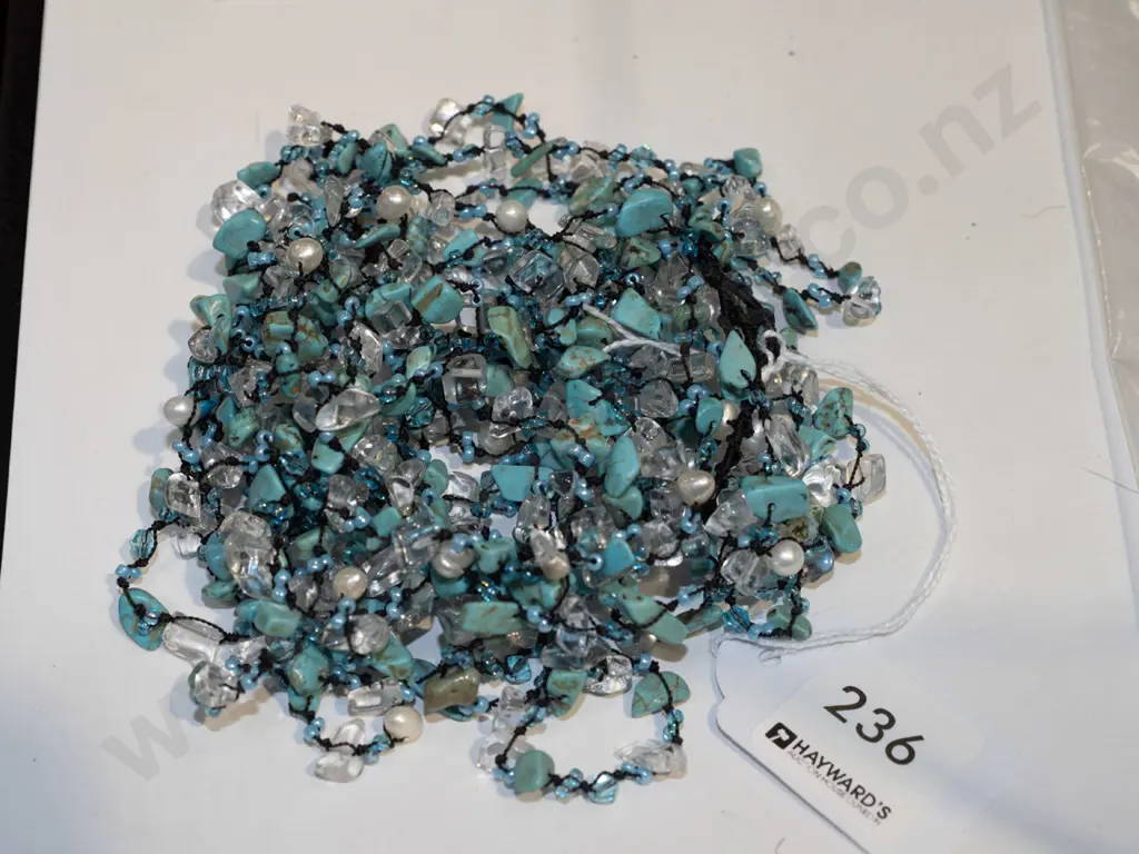artisan pearls aqua amythest quartz & howlite necklace 96gm Image 1++