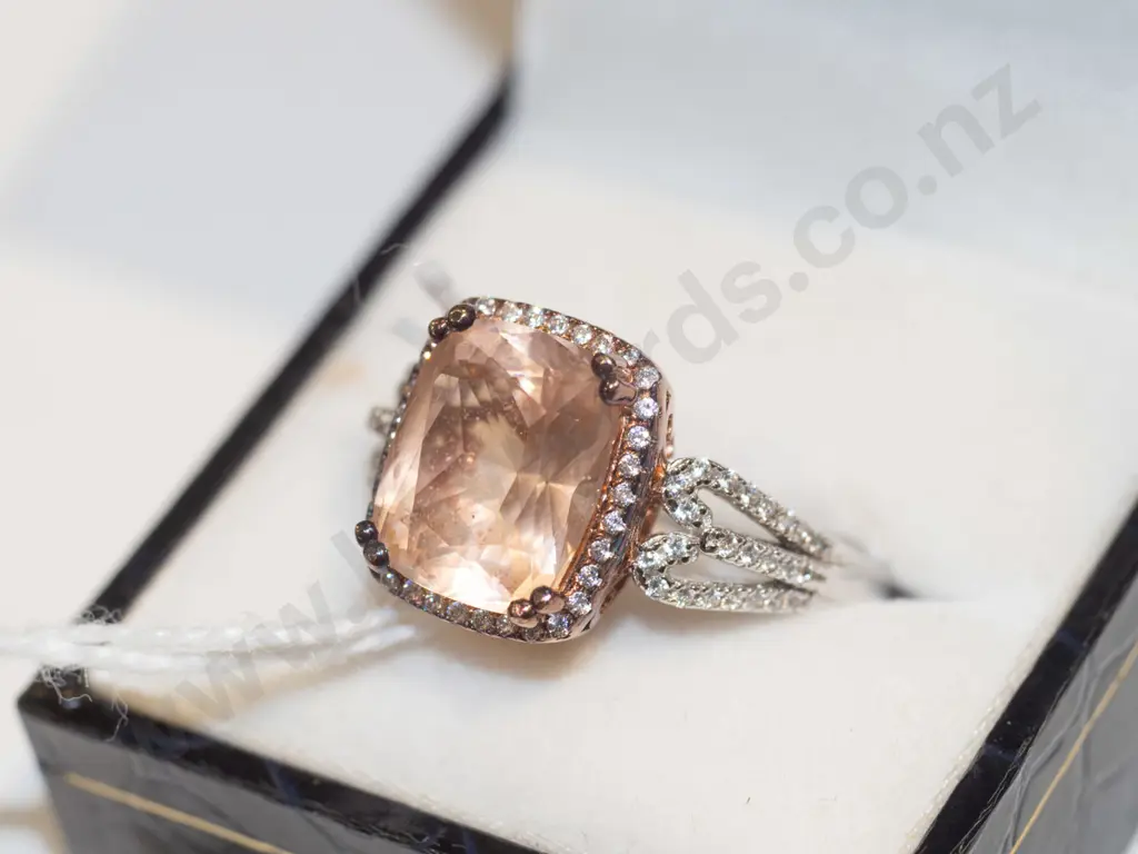 artisan sterling silver cz chunky pink glass ring 6gm Image 1++