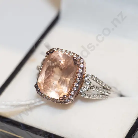 artisan sterling silver cz chunky pink glass ring 6gm