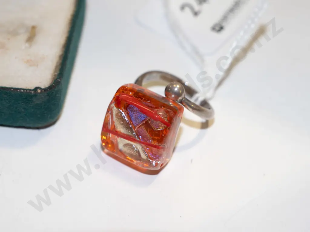 sterling silver chunky box dichroic glass ring 12gm Image 1++
