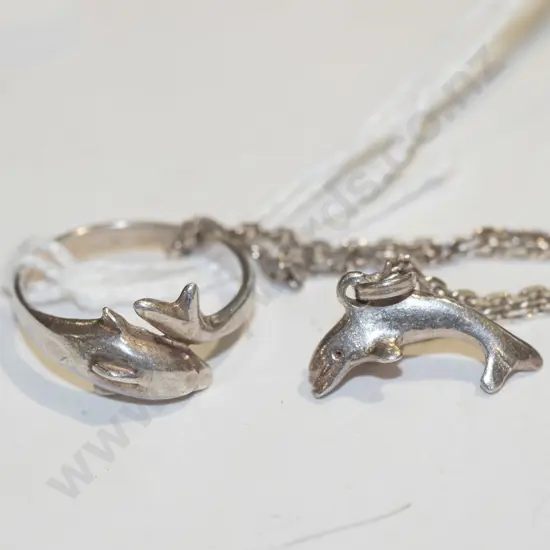 sterling silver dolphin ring & charm bracelet 4gm