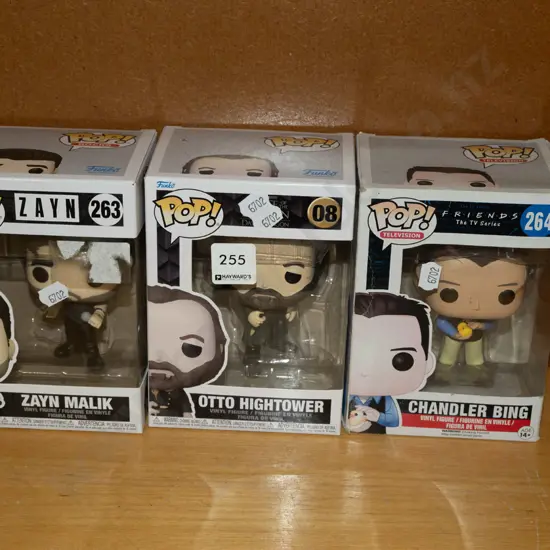 3x Pop figurines; Zayn Malik, Otto Hightower, Chandler Bing