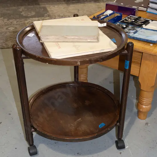 mahogany circular tea trolley on casters - removable tray