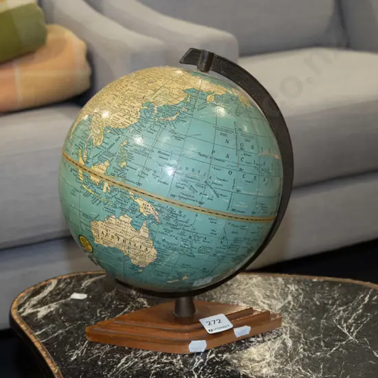 small world globe on wooden stand H270