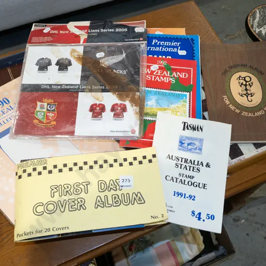 box; stamp album, first day covers