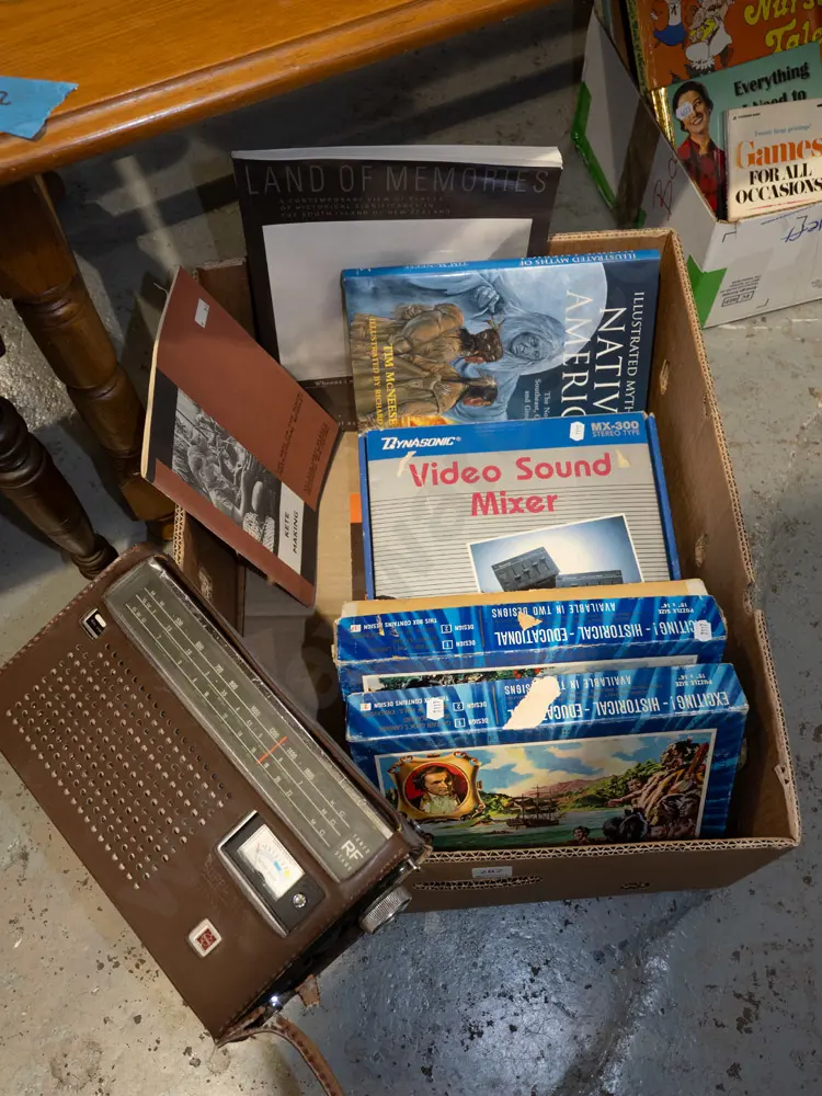 box; Captain Cook puzzles, video sound mixer, books etc Image 1++