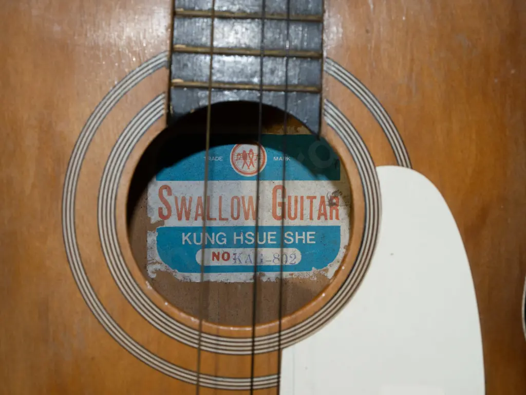 retro "Swallow" acoustic guitar - faults, needs restringing, corrosion to tuners Image 1++