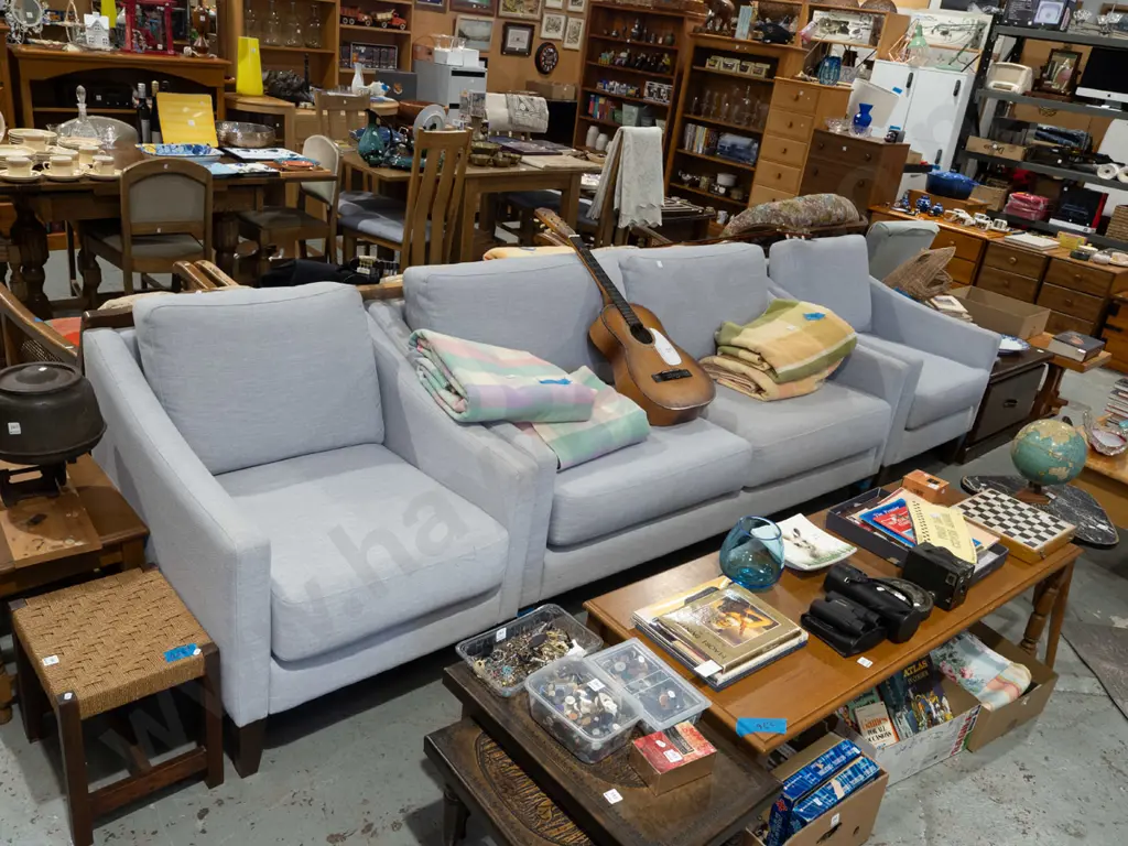 grey upholstered 3 piece lounge suite - 2 seater, 2x singles Image 1++