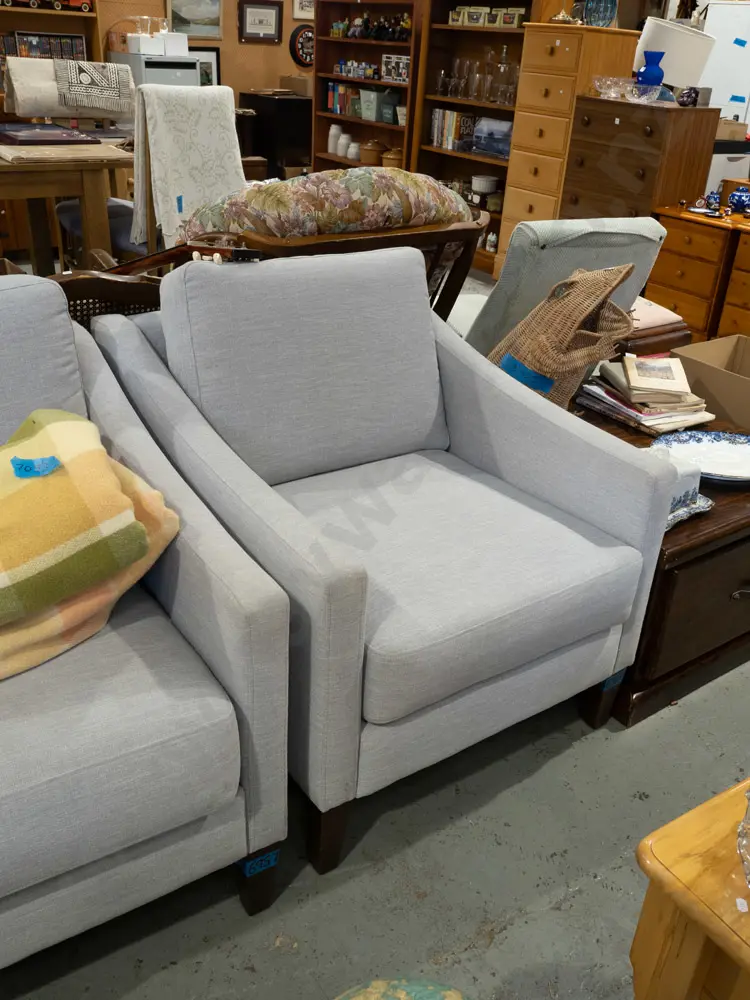 grey upholstered 3 piece lounge suite - 2 seater, 2x singles Image 1++