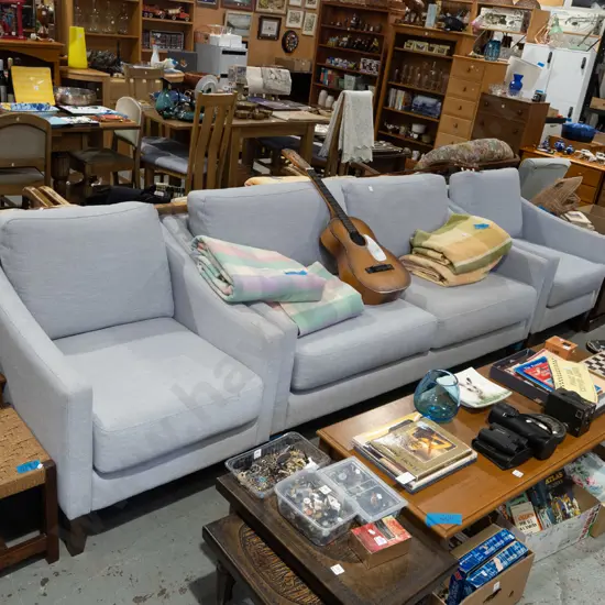 grey upholstered 3 piece lounge suite - 2 seater, 2x singles