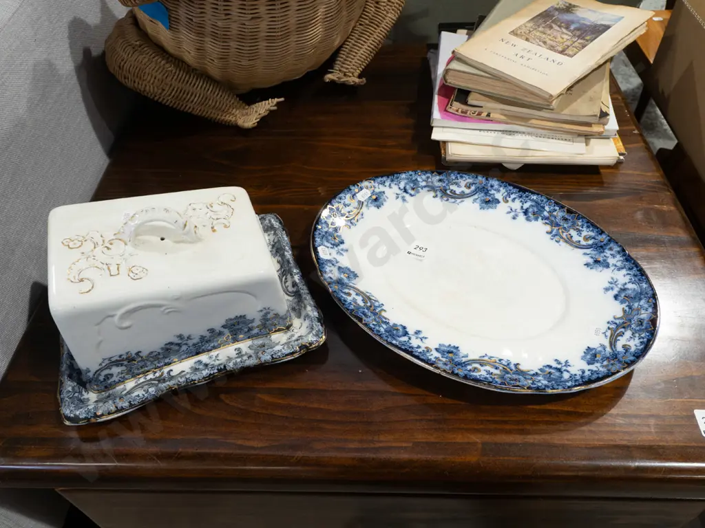 flow blue cheese cover dish, ashet - crazing Image 1++