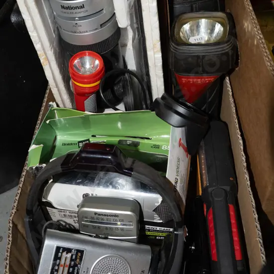 box; radios, torches etc