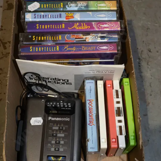box; Panasonic walkman - as is no returns, storytime cassettes