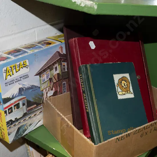 stamp albums, railway layout signal tower