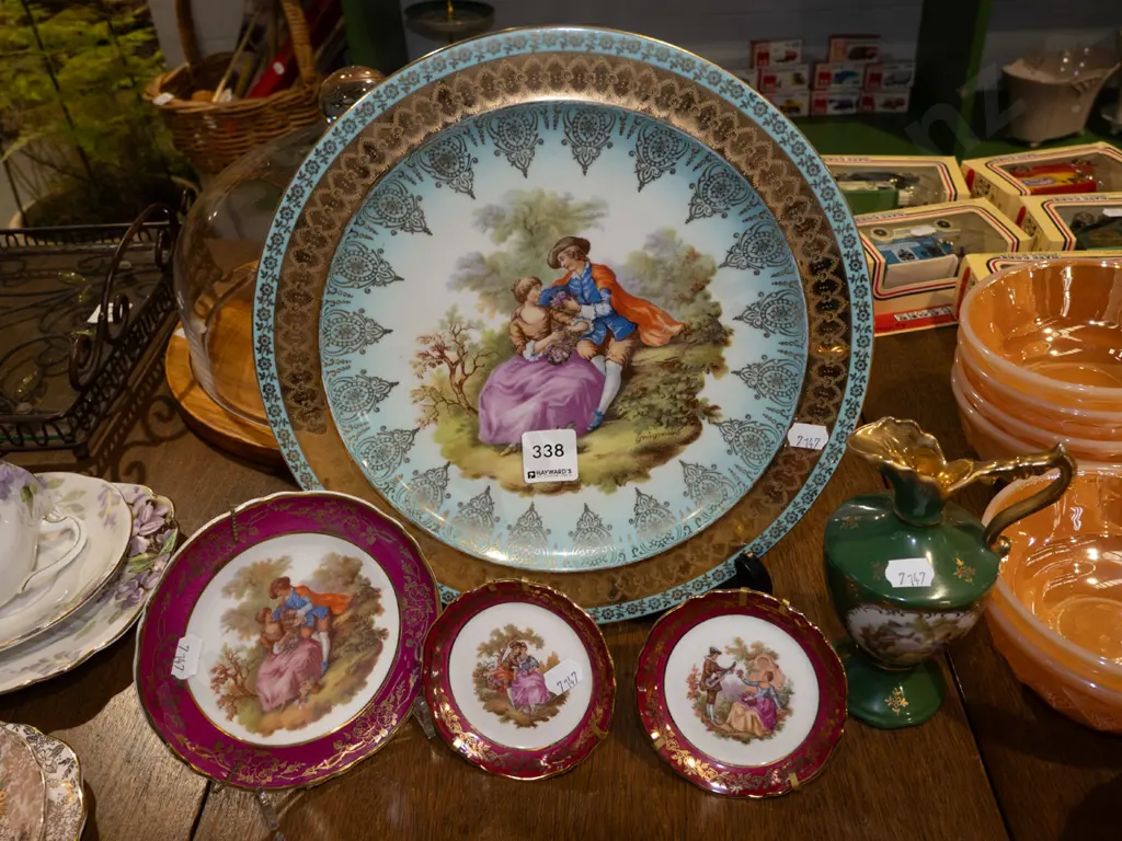 Limoges miniatures, romance scene plate, ornamental jug Image 1++