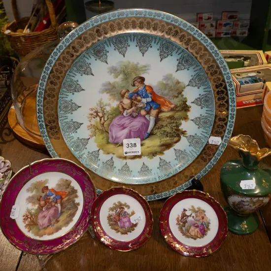 Limoges miniatures, romance scene plate, ornamental jug