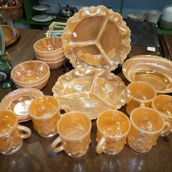 American Fire King orange glass plates, bowls, cups etc