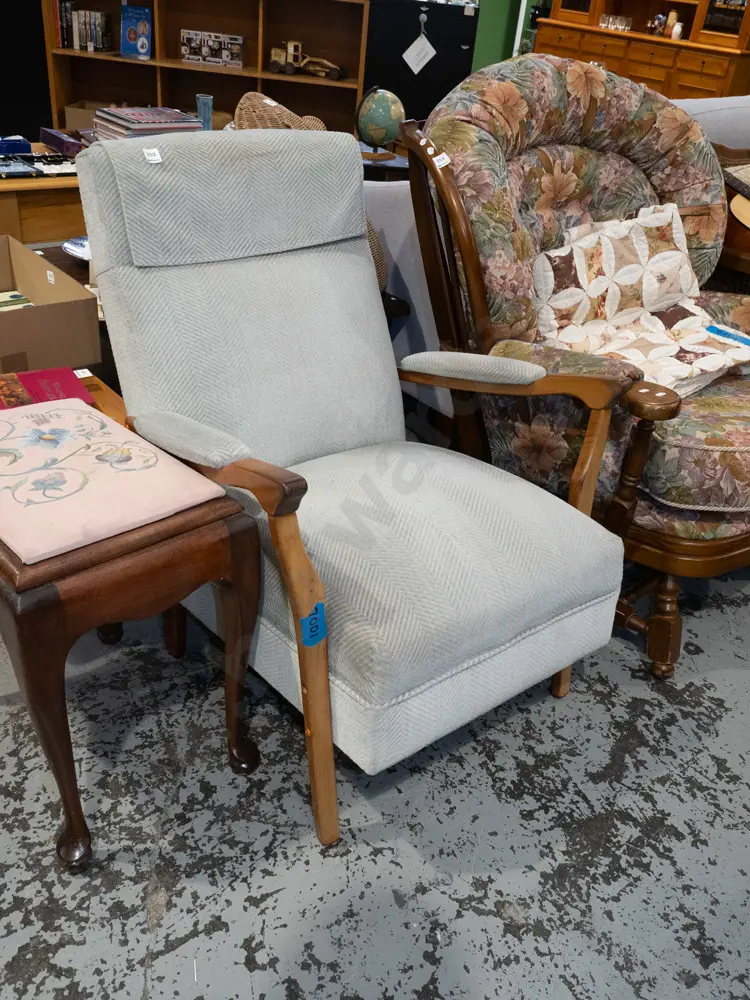 teal upholstered mid century fireside chair Image 1++