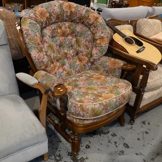 solid wood deep buttoned floral upholstered comfy chair