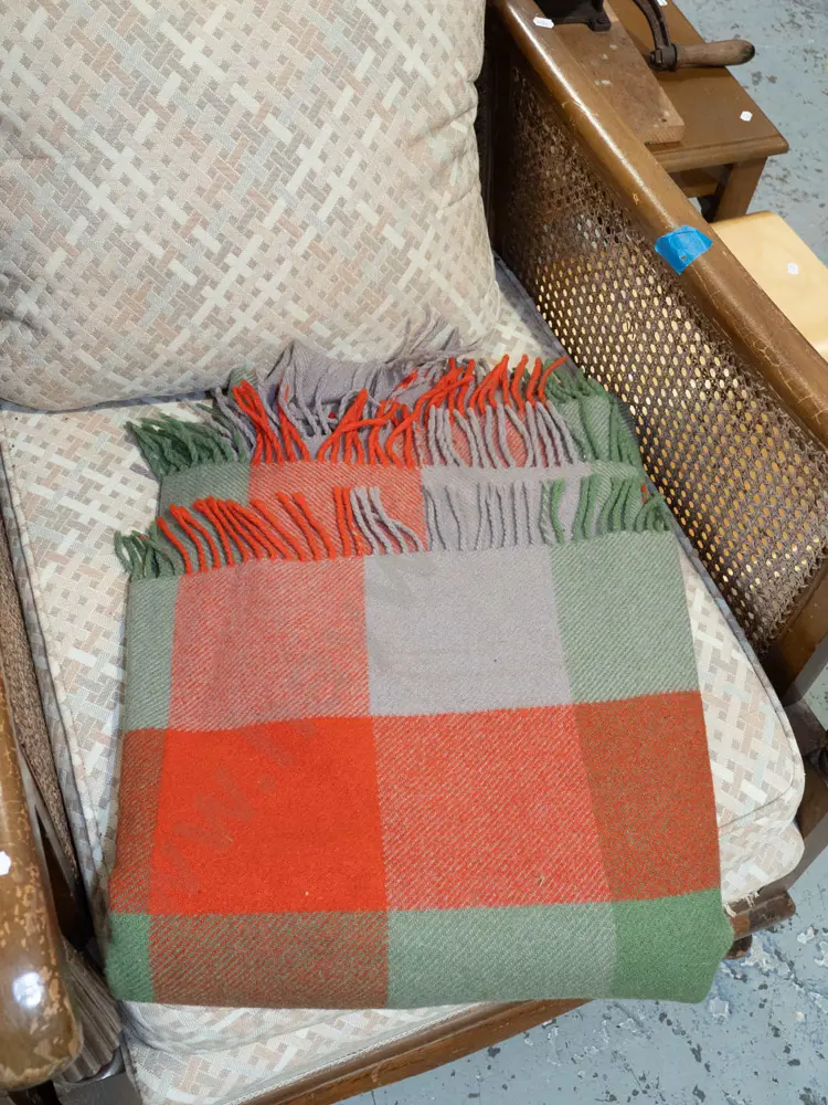 checked woollen Kaiapoi travel rug - some holes Image 1++