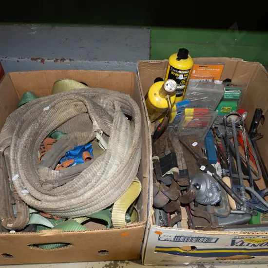 2x boxes; load strops, gas burners, caulking guns etc - orange dots